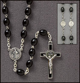 St. Benedict Oval Black Wood Rosary